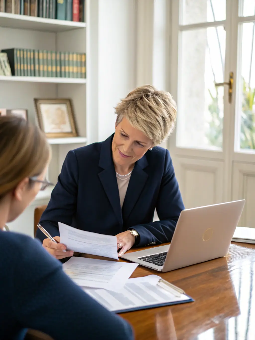 A financial advisor presenting a comprehensive financial plan to a business owner, outlining investment strategies and growth projections.